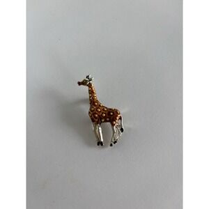 Vintage Enamel Giraffe Brooch Pin 3" Green Eyes Yellow Orange
